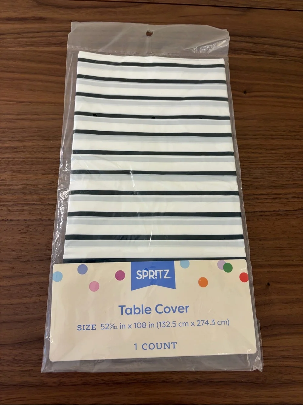 Spritz Black & White Striped Table Cover 52” x 108” Party Decor